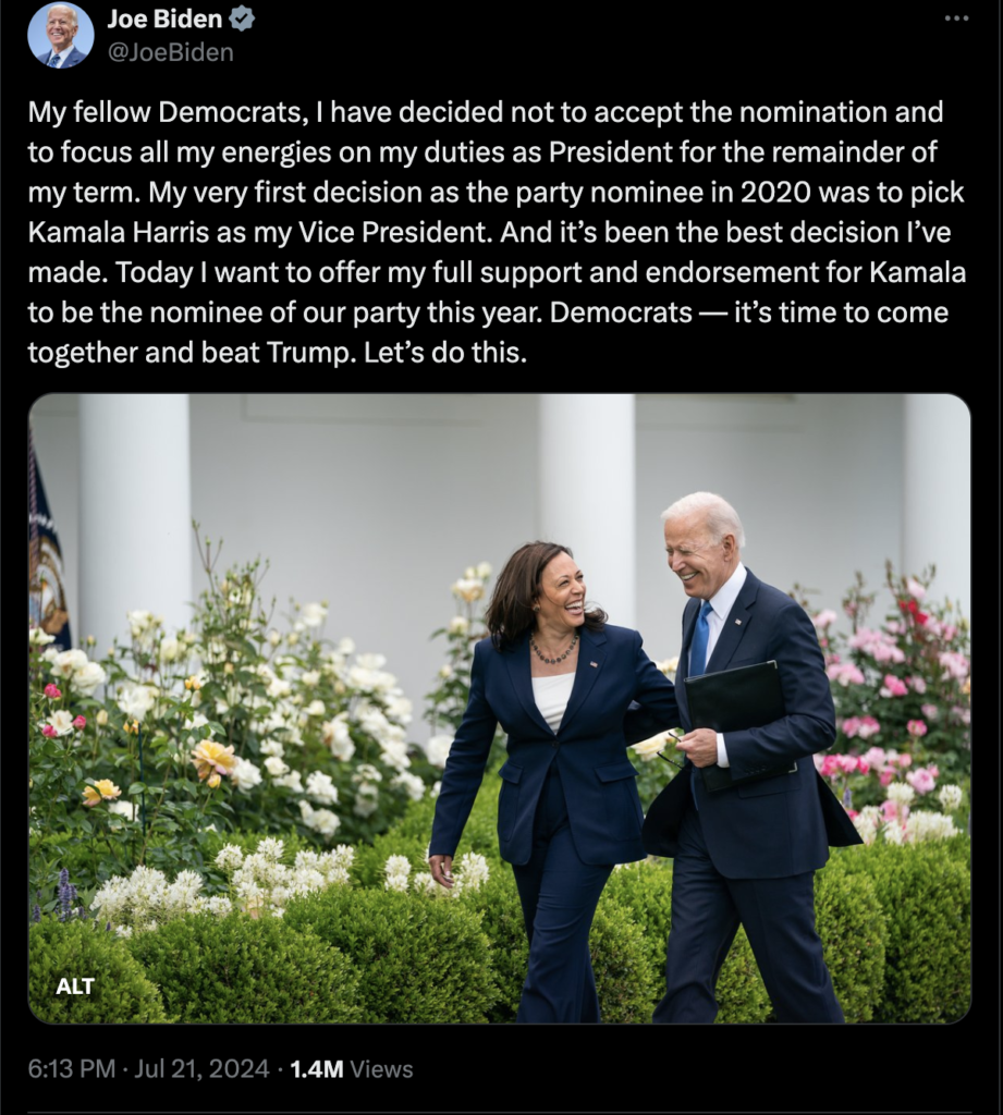 Joe Biden's tweet about U.S Presidential Race